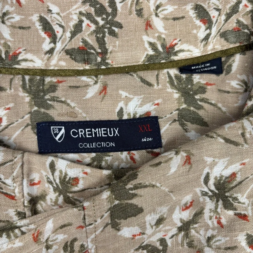 Cremieux 100% Linen Hawaiian Camp Shirt XXL Beige Tropical Palm Print